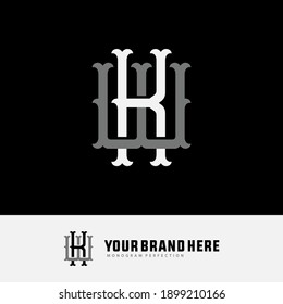 Initial letter K, W, KW or WK overlapping, interlock, monogram logo, white and gray color on black background