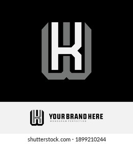 Initial letter K, W, KW or WK overlapping, interlock, monogram logo, white and gray color on black background