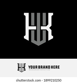 Initial letter K, W, KW or WK overlapping, interlock, monogram logo, white and gray color on black background