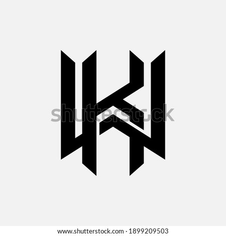 Initial letter K, W, KW or WK overlapping, interlock, monogram logo, black color on white background