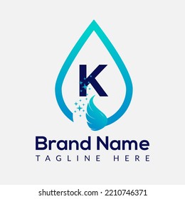 Initial Letter K Wash Logo, Drop and Wash Combination. Drop logo, Wash, Clean, Fresh, Water Template
