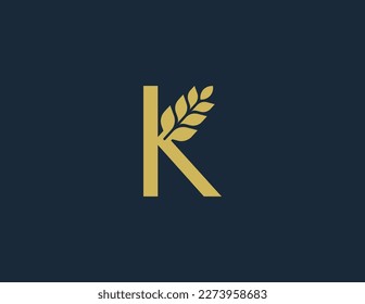 initial Letter K Wheat Grain Logo Stamp Badge Concept sign symbol icon Design Element. Meal, Bakery, Harvest, Food Logotype. Vector illustration logo template