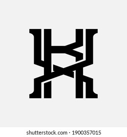 Initial letter K, X, KX or XK overlapping, interlock, monogram logo, black color on white background
