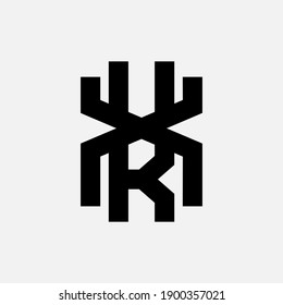 Letra inicial K, X, KX o XK superpuestas, interbloqueadas, logotipo de monograma, color negro sobre fondo blanco