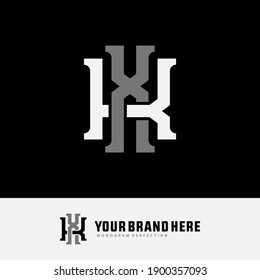 Anfangsbuchstaben K, X, KX oder XK, überlappend, interlock, Monogramm-Logo, weiß-graue Farbe auf schwarzem Hintergrund