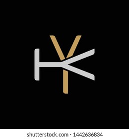 Initial letter K and Y, KY, YK, overlapping interlock logo, monogram line art style, silver gold on black background