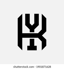 Letra inicial K, Y, KY o YK superpuesta, interbloqueo, logotipo monograma, color negro sobre fondo blanco