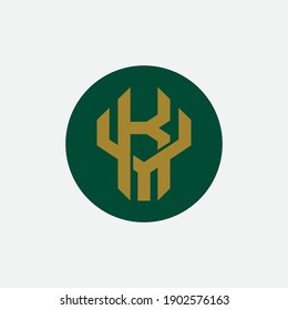 Initial letter K, Y, KY or YK overlapping, interlock, monogram logo, green and gold color on white background