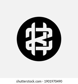 Initial letter K, Z, KZ or ZK overlapping, interlock, monogram logo, white and black color on white background