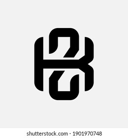Initial letter K, Z, KZ or ZK overlapping, interlock, monogram logo, black color on white background