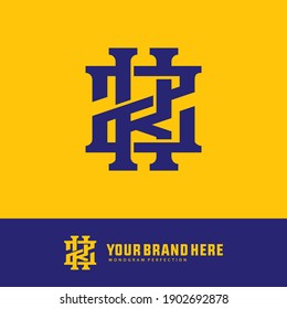 Letra inicial K, Z, KZ o ZK superpuestas, enclavadas, logotipo monograma, color azul sobre fondo amarillo