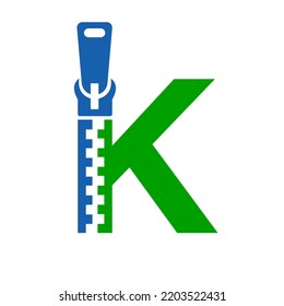 Initial Letter K Zipper Logo For Fashion Cloth, Embroidery and Textile Symbol Identity Vector Template
