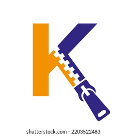 Letra inicial K Logotipo de cremallera para plantilla vectorial de identidad de vestimenta, bordado y símbolo textil