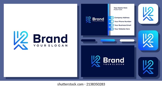 Initial Letter K2 2K or K 2 Modern Simple Icon Vector Logo Design with Business Card