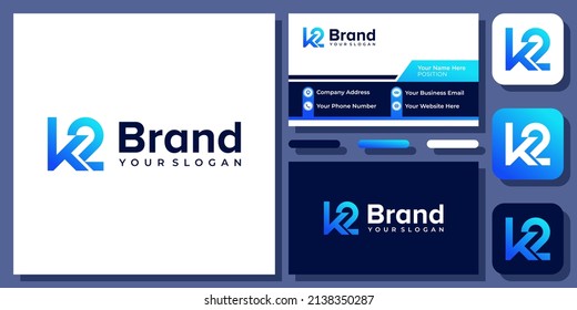 Initial Letter K2 2K or K 2 Modern Simple Icon Vector Logo Design with Business Card