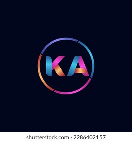 Initial letter KA curve rounded logo, gradient vibrant colorful glossy colors