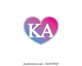 the initial letter KA in the heart symbol as a logo, sign and decoration