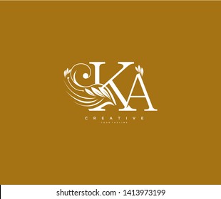 Initial Letter KA Linked Beauty Flourishes Monogram Gold Background