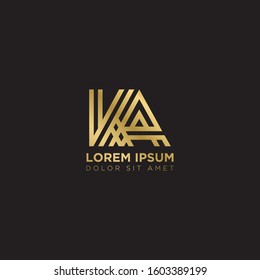 Initial Letter KA linked uppercase overlap modern gold logo vector design template. Suitable for business, consulting group company.