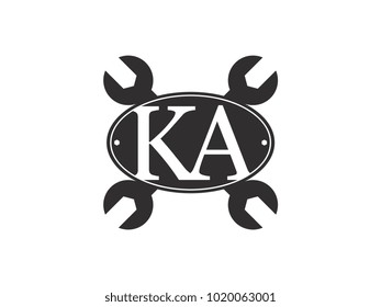 Initial letter KA logo automotive club with crossed wrench black