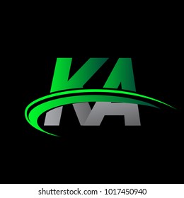 initial letter KA logotype company name colored green and black swoosh design. vector logo for business and company identity.