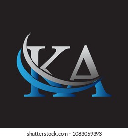 initial letter KA logotype company name colored blue and grey swoosh design. vector logo for business and company identity.