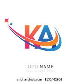 initial letter KA logotype company name colored orange, red and blue swoosh star design. vector logo for business and company identity.