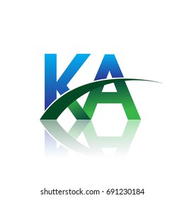 initial letter KA logotype company name colored blue and green swoosh design. vector logo for business and company identity.
