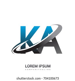 initial letter KA logotype company name colored blue and grey swoosh design. logo design for business and company identity.