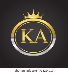 initial letter KA logotype company name with oval shape and crown, gold and silver color. vector logo for business and company identity.