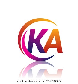 initial letter KA logotype company name orange and magenta color on circle and swoosh design. vector logo for business and company identity.