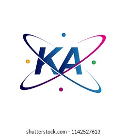 initial letter KA logotype science icon colored blue, red, green and yellow swoosh design. vector logo for business and company identity.
