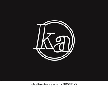 Initial letter ka lowercase outline inside the circle logo template white on black background