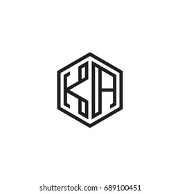 Initial letter KA, minimalist line art monogram hexagon logo, black color