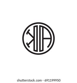 Initial letter KA, minimalist line art monogram circle logo, black color