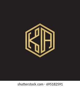 Initial letter KA, minimalist line art hexagon logo, gold color on black background