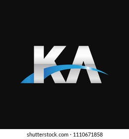 Initial letter KA, overlapping movement swoosh logo, metal silver blue color on black background