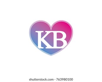 the initial letter KB in the heart symbol as a logo, sign and decoration