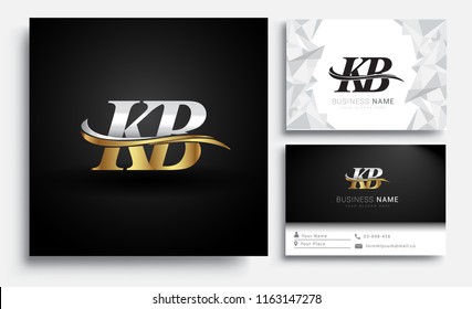 initial letter KB logotype company name colored gold and silver swoosh design. Vector sets for business identity on white background.