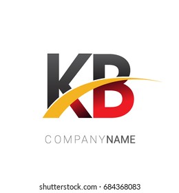 initial letter KB logotype company name colored red, black and yellow swoosh design. isolated on white background.
