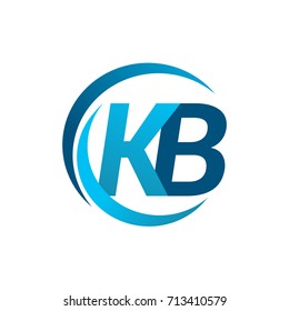 initial letter KB logotype company name blue circle and swoosh design. vector logo for business and company identity.