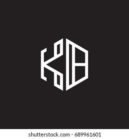 Initial letter KB, minimalist line art monogram hexagon shape logo, white color on black background