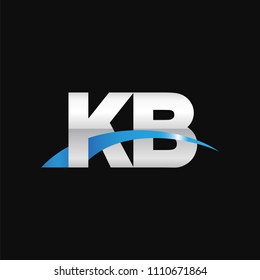 Initial letter KB, overlapping movement swoosh logo, metal silver blue color on black background