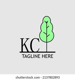 Initial letter KC with green tree logo. Minimal, simple and unique.