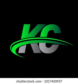 initial letter KC logotype company name colored green and black swoosh design. vector logo for business and company identity.