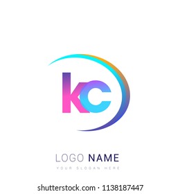 initial letter KC logotype company name, coloreful and swoosh design. vector logo for business and company identity.