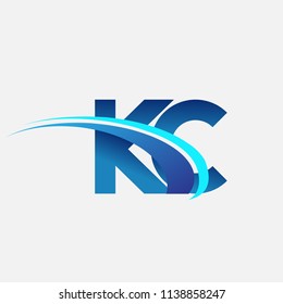 initial letter KC logotype company name colored blue and swoosh design. vector logo for business and company identity.
