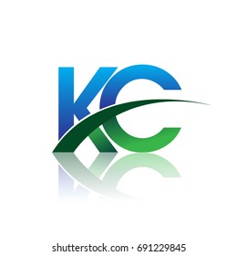initial letter KC logotype company name colored blue and green swoosh design. vector logo for business and company identity.
