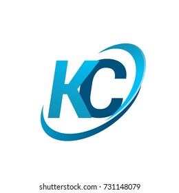 initial letter KC logotype company name colored blue swoosh design concept. vector logo for business and company identity.