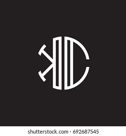 Initial letter KC, minimalist line art monogram circle shape logo, white color on black background